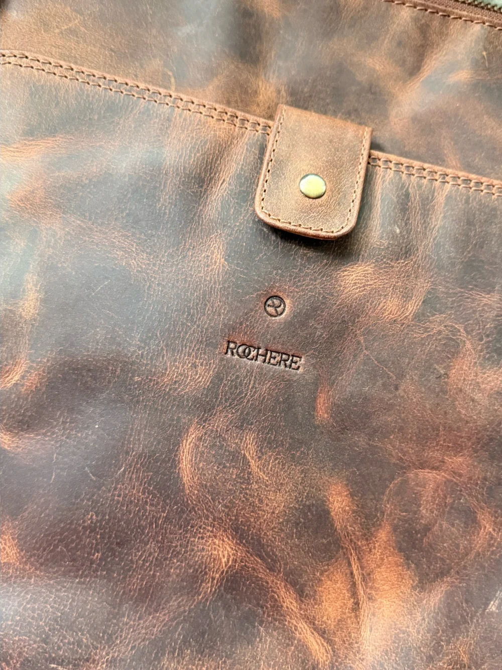 Rochere Genuine Leather Messenger Bag Rustic Brown Crazy Horse Leather NWT